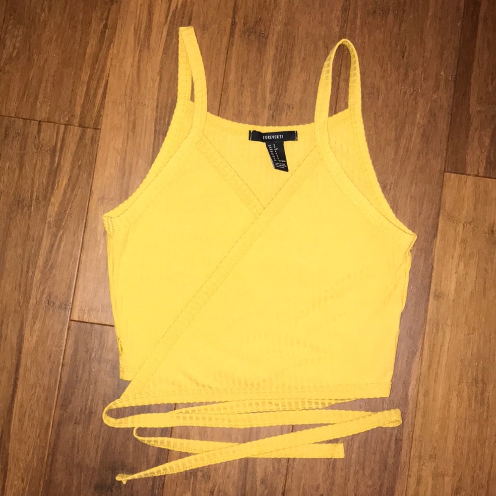 Yellow Wrap Tie Cropped Tank